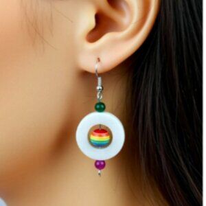 Rainbow Colors Gay Pride LGBTQ  Earrings, Round glass beads. NWT (WJW016)